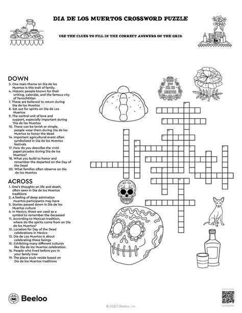 Features of a Dia de los Muertos Crossword Puzzle